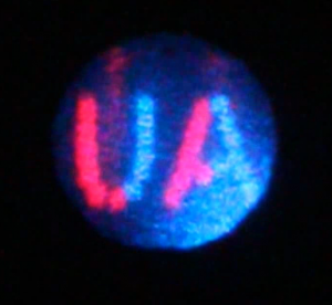 UA letters difracted from 2 different light sources by a single DMD (click to play the video)